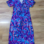 Puffed Short Sleeve Midi Dress - blue