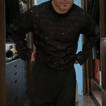 Mesh See-through Sequined Long-sleeved Top