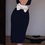 Black And White Contrast Bow Sleeveless Midi Dress