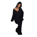 V-Neck Breasted Cardigan Wide Leg Pants Set