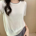 Round Neck Short Sleeve Silk Top