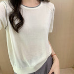 Round Neck Short Sleeve Silk Top