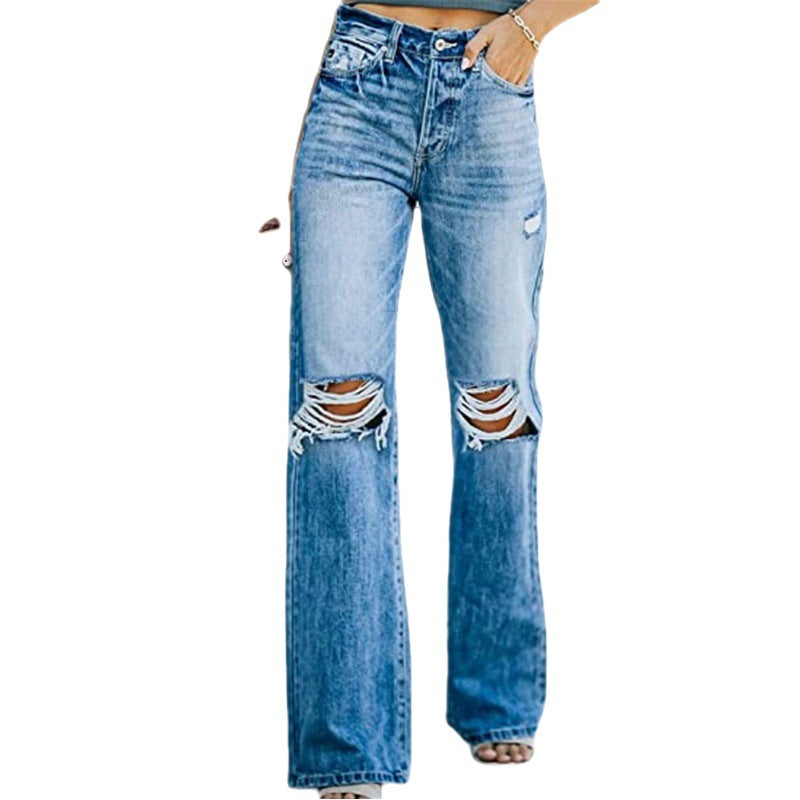 Straight Leg Jeans Hollow-out Flared - runwayfashionista.com