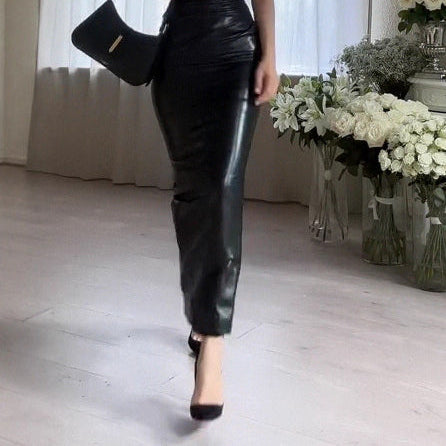 Elegant Sleeveless Leather Bodycon Maxi Dress