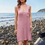 Pocketed Slit V-Neck Sleeveless Dress -runwayfashionista.com