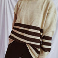 Striped Dropped Shoulder Long Sleeve Sweater - runwayfashionista.com