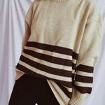 Striped Dropped Shoulder Long Sleeve Sweater - runwayfashionista.com