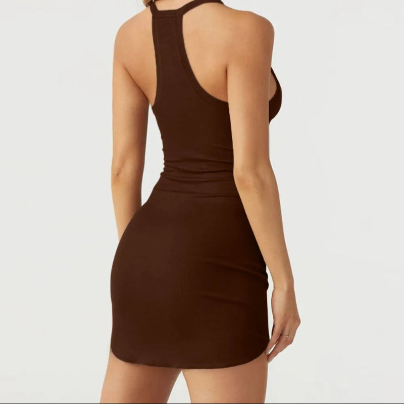 Scoop Neck Wide Strap Mini Dress - runwayfashionista.com