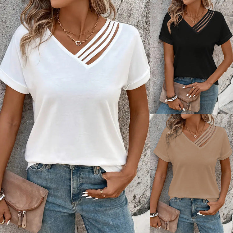 V-neck Short Sleeve Lightweight Blouse