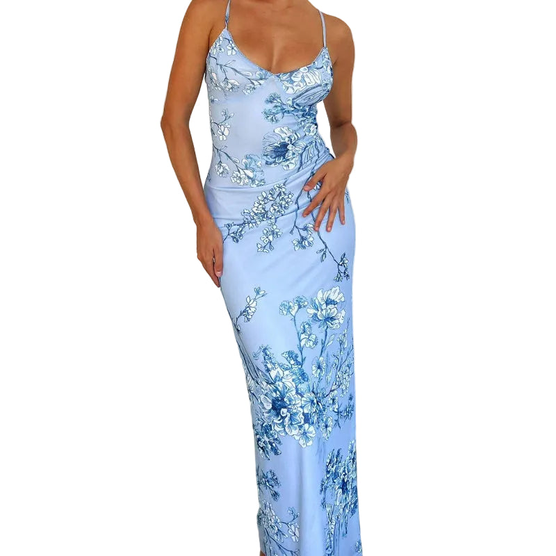 Suspender Skirt Vacation Beach Long Dresses - light blue