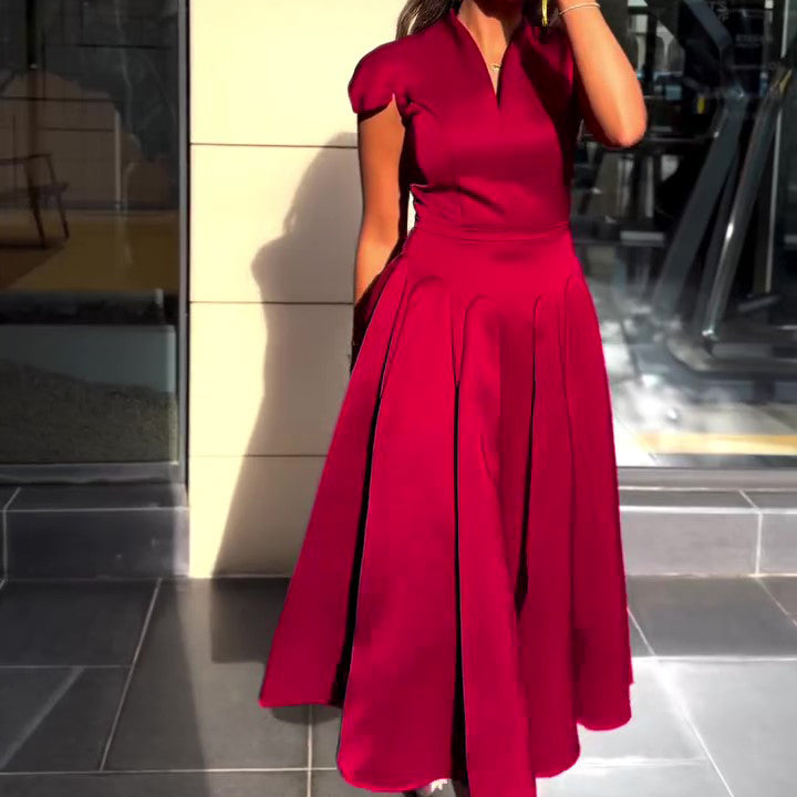 V-neck Short-sleeved Midi Dress