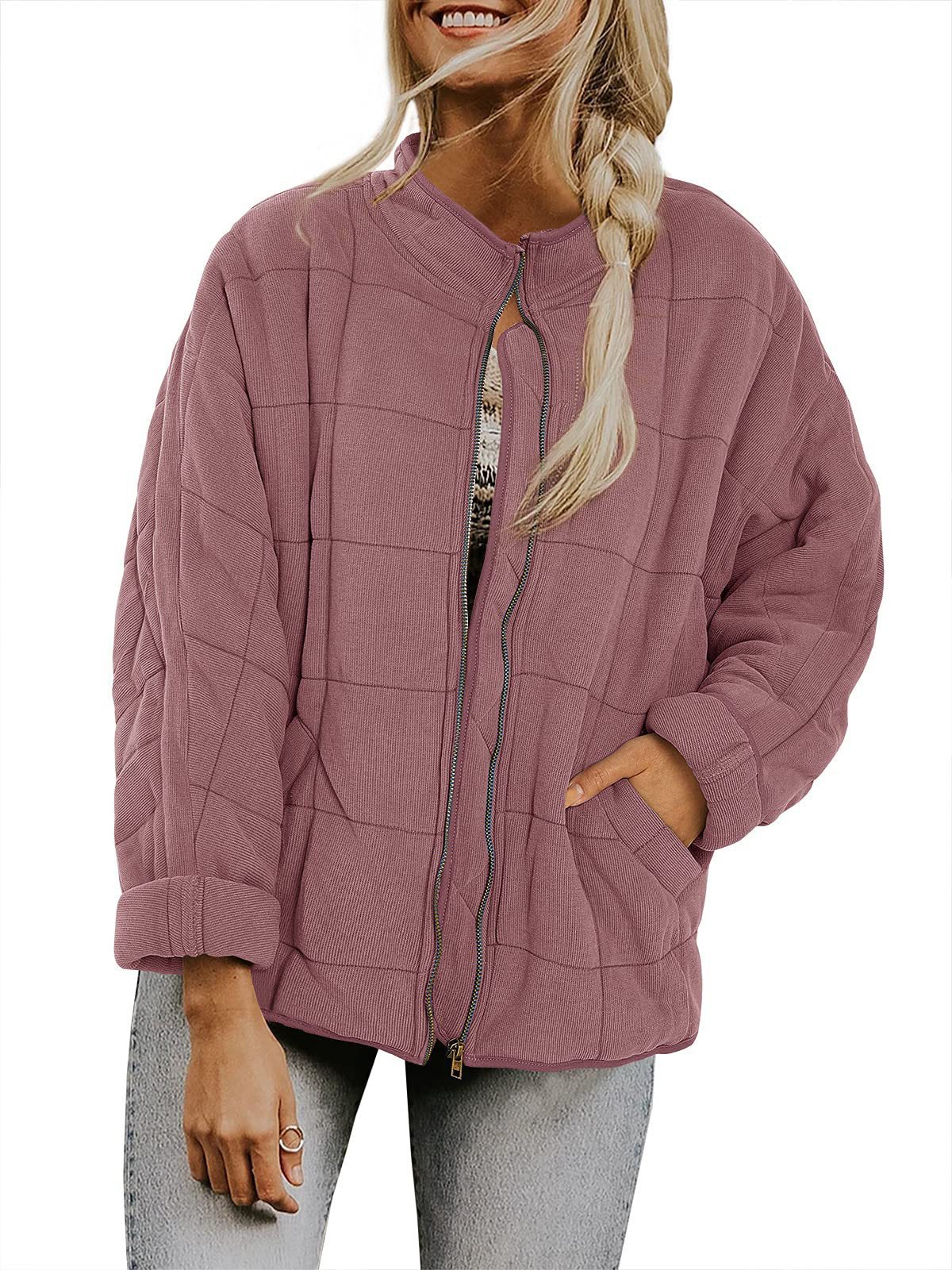 Zip-up Stand Collar Coat With Pockets