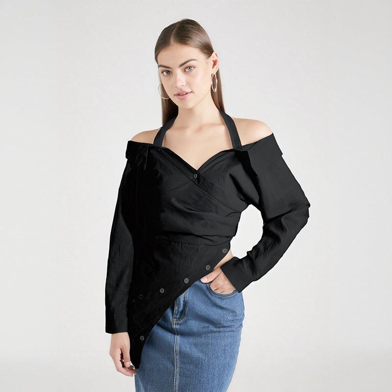 Irregular Lapel and Waist Cinching Top