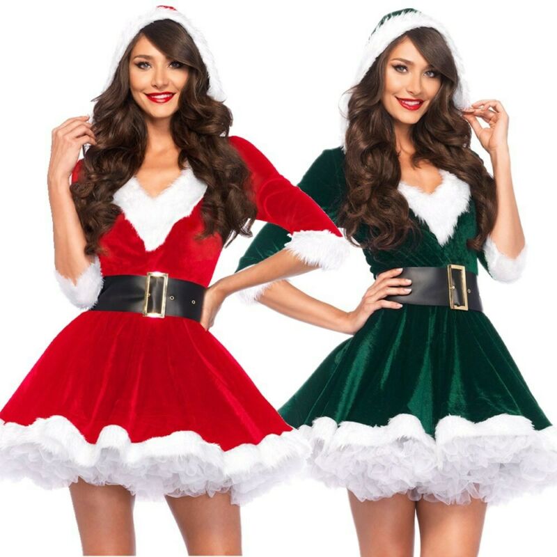 Christmas White Trim Flared Mini Dress