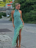 Shiny Mock Turtleneck Halter Dresses