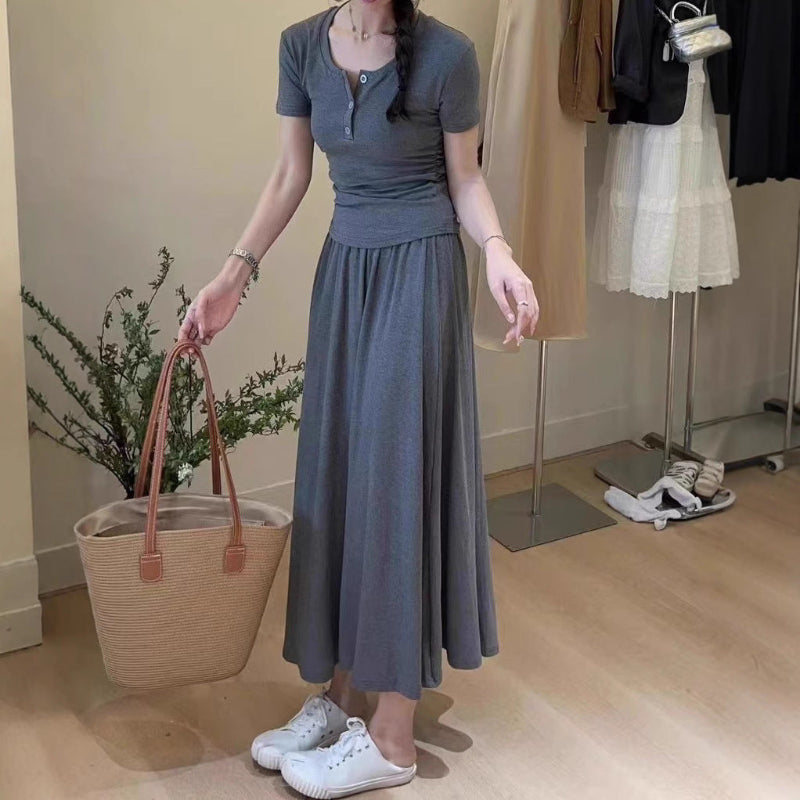 Fitted Top and Midi Skirt Two-Piece Set