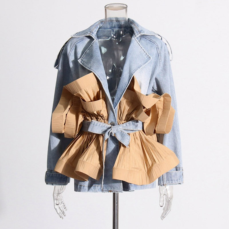 Patcwork and Ruffled Denim Jacket