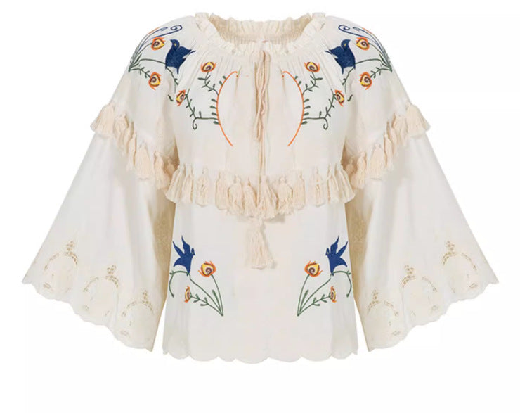 Flower Embroidery Shirt Top