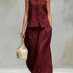 Sleeveless Vest And Matching Pants Set - wine red