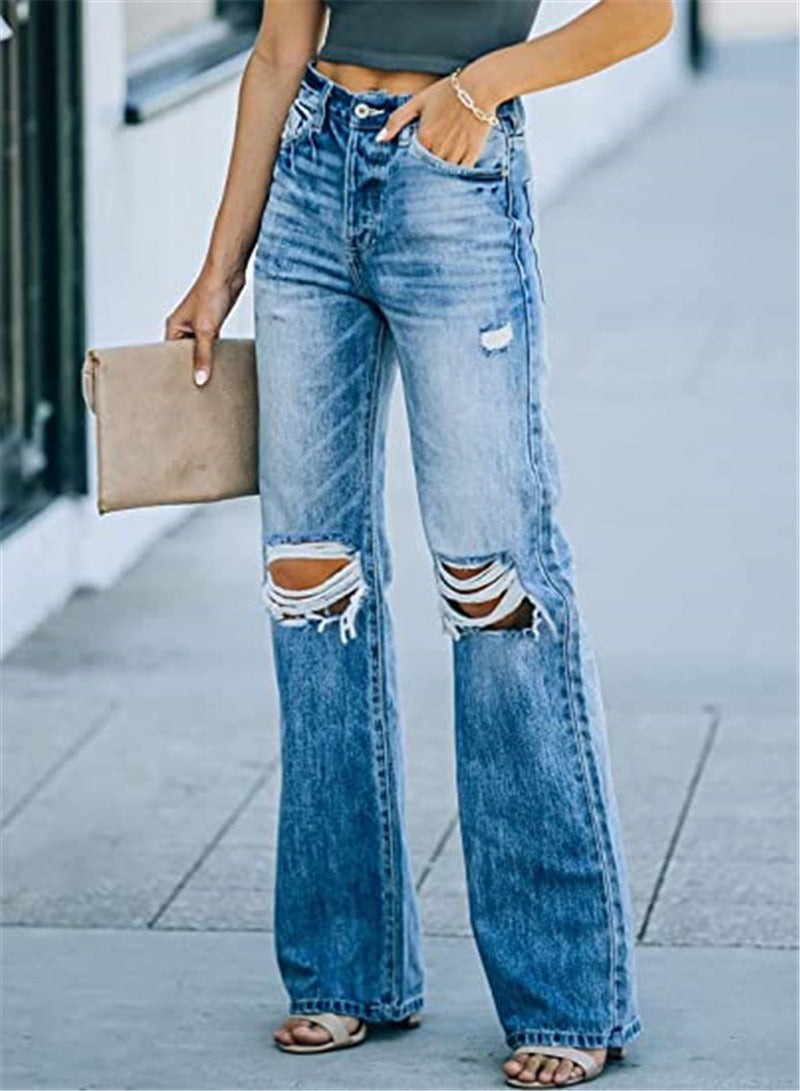 Straight Leg Jeans Hollow-out Flared - runwayfashionista.com