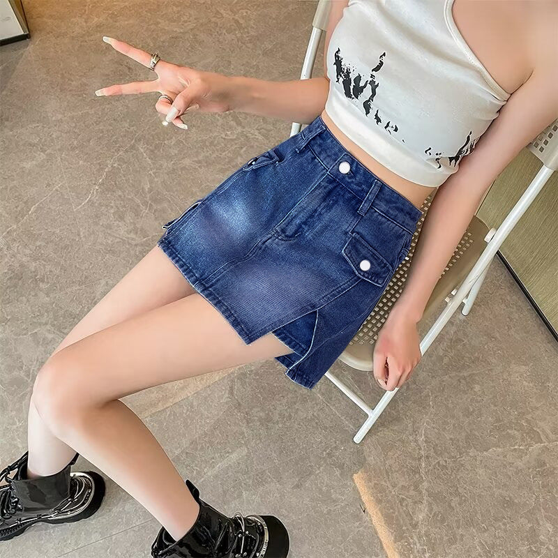 High-Waisted Denim Mini Skirt