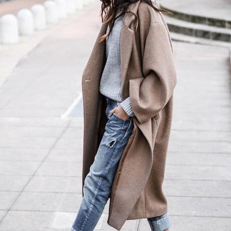 Casual long woollen jacket - runwayfashionista.com