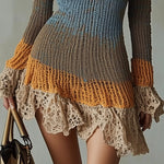 Colour Block V-Neck Ruffle Mini Dress