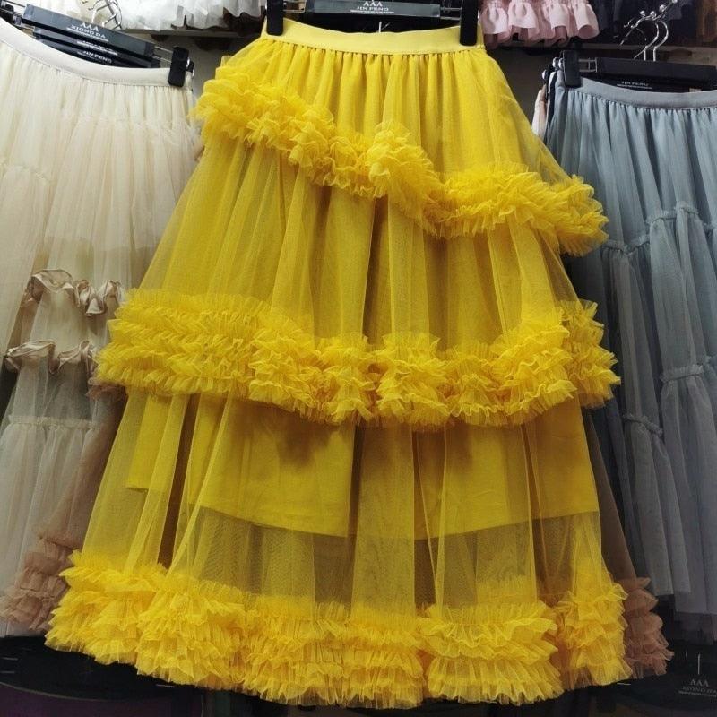 Multi-layer Fungus Edge Stitching Mesh Skirts - runwayfashionista.com