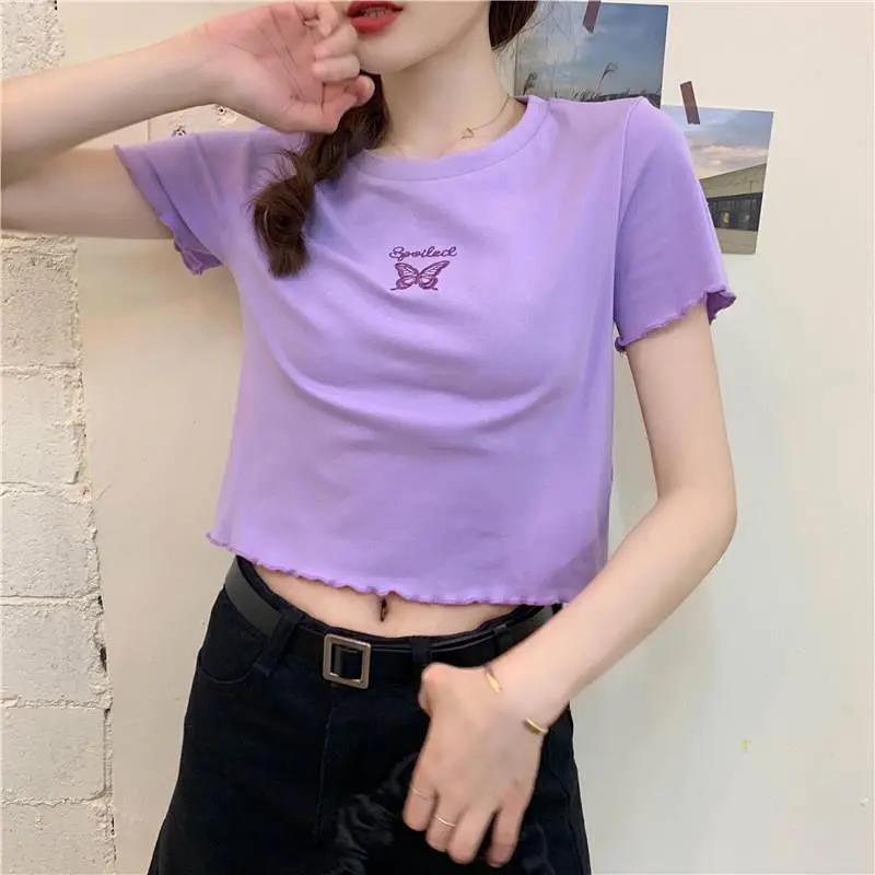 Chic Cartoon Slim Fit Short Sleeve Top - Violet