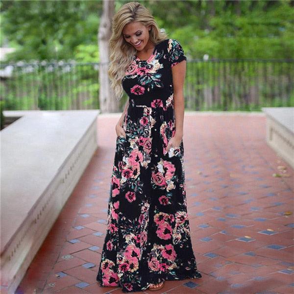 Floral Print Boho Evening Maxi Dress - runwayfashionista.com