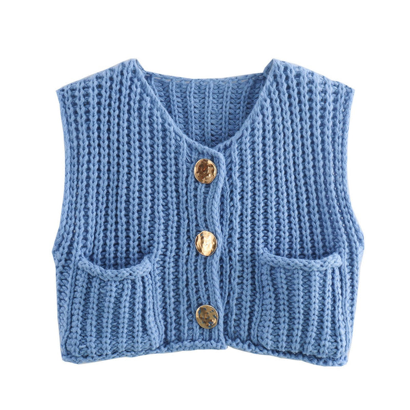 Sleeveless short knitted cardigan