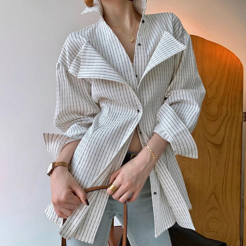 Long-Sleeved Fashion Striped Shirt - runwayfashionista.com