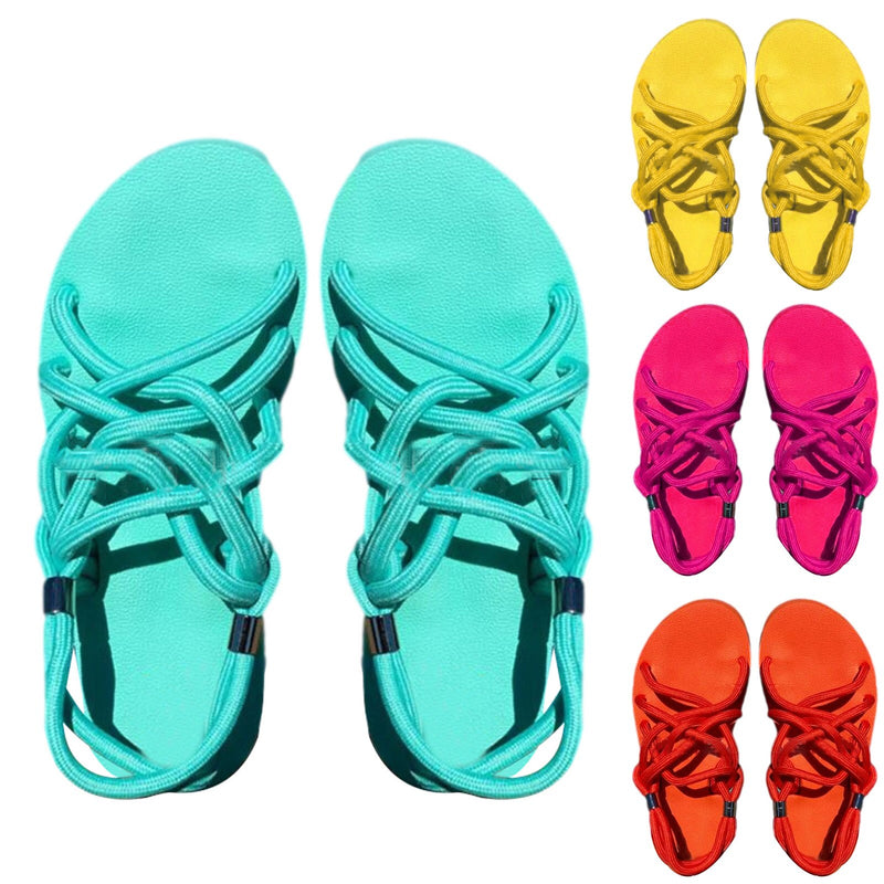 Flat Braided Rope Sandals Beach Shoes - runwayfashionista.com