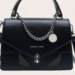 Chain PU Leather Handbag with Detachable Shoulder Strap - Black & Ivory
