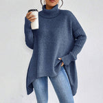 Irregular Turtleneck Sweater: Modern Intellectual Style - blue