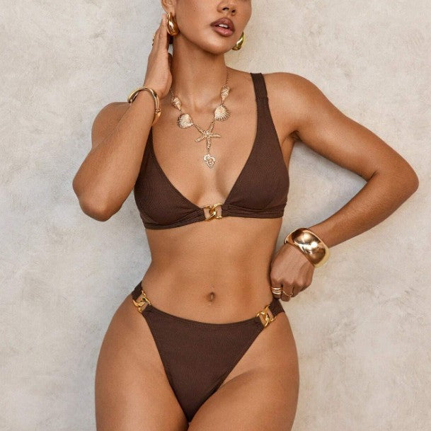 Turn heads with this daring metallic bikini designed to highlight your bold style effortlessly.