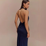 Bodycon Halter Backless Maxi Dresses navy blue