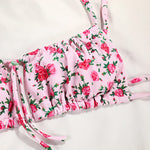 Pink & Blue Ditsy Floral Print Ruched Lace-Up Tassel-Tie Spaghetti-Strap Bikini Set