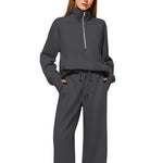 Half Zip Long Sleeve Sweatshirt And Wide Leg Pants Set