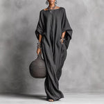 Relaxed Batwing Sleeve Maxi Dress with Pockets - black