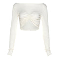 Round Neck Design Pleated Short Open Umbilical Slim T-Shirt - runwayfashionista.com