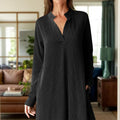 Notched long sleeve mini dress - runwayfashionista.com