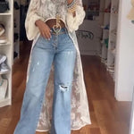 Round Neck Lace Short Front And Long Back Casual Top