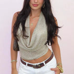 Shimmering Reflective Backless Halter Neck Camisole