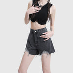 High Waist Distressed Loose Wide Leg Denim Shorts