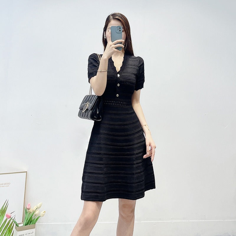 V-Neck Knitted Dress