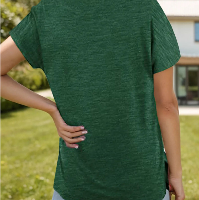 Pocketed Heathered V-Neck Short Sleeve T-Shirt - runwayfashionistacom