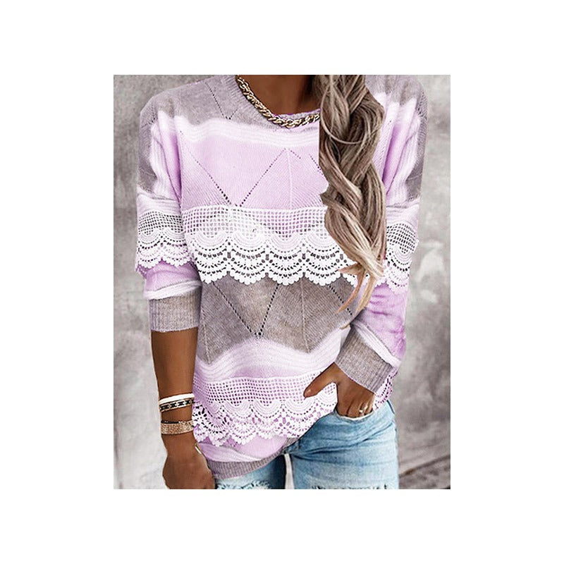 Lace pullover round neck knit sweater - runwayfashionista.com