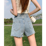 Versatile Casual High-Waisted Double-Button Denim Shorts