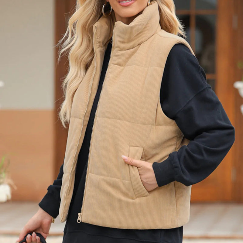 Pocketed Zip Up Turtleneck Vest Coat -runwayfashionista.com
